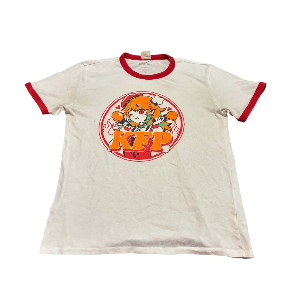 Hololive Takanashi Kiara KFP Ringer Tee White Red Men Size M VTuber Anime Shirt